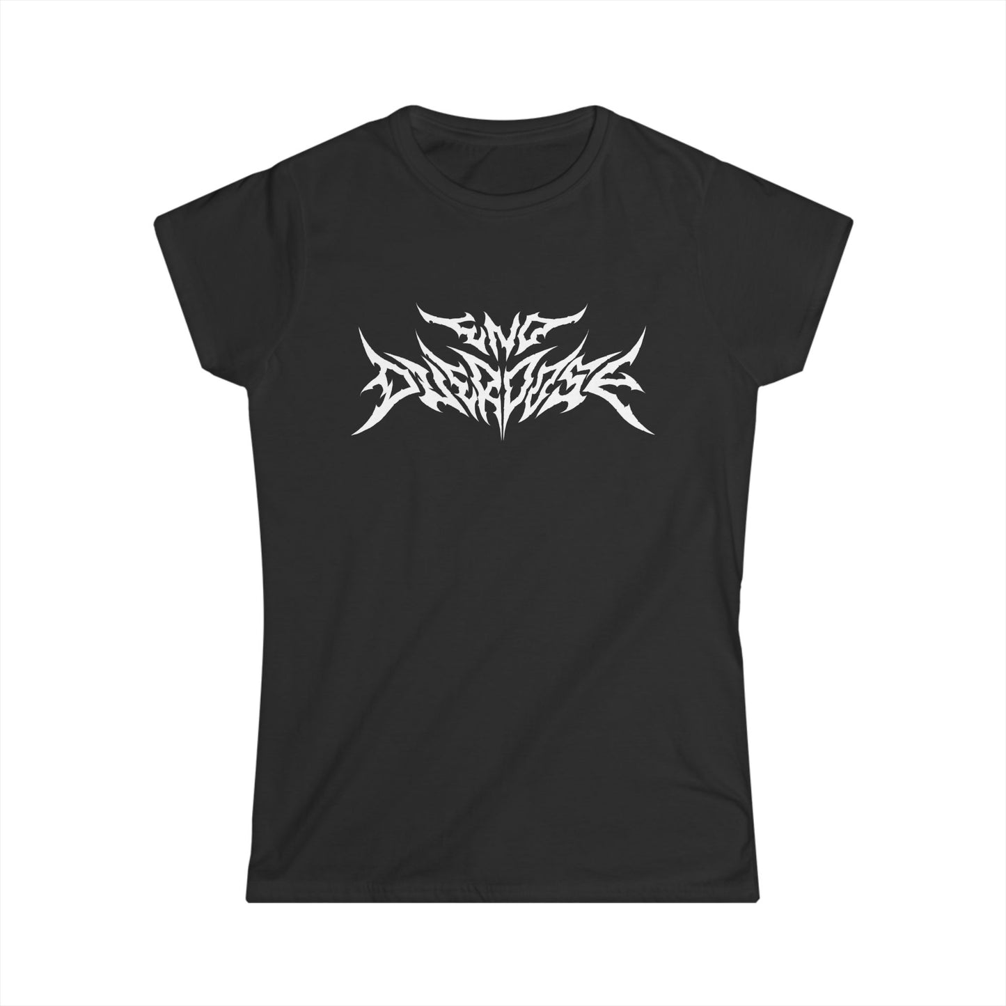 Heavy Metal Logo Women's Tee — White, Black, Light Blue, & Azalea Crewneck