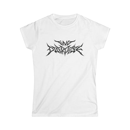 Heavy Metal Logo Women's Tee — White, Black, Light Blue, & Azalea Crewneck
