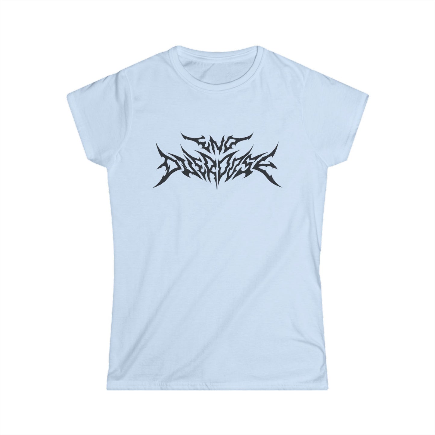 Heavy Metal Logo Women's Tee — White, Black, Light Blue, & Azalea Crewneck