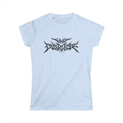 Heavy Metal Logo Women's Tee — White, Black, Light Blue, & Azalea Crewneck