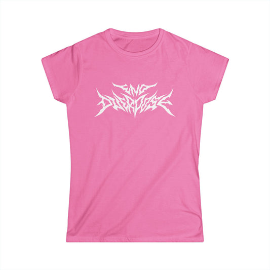Heavy Metal Logo Women's Tee — White, Black, Light Blue, & Azalea Crewneck
